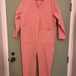 Bubblegum pink denim coveralls